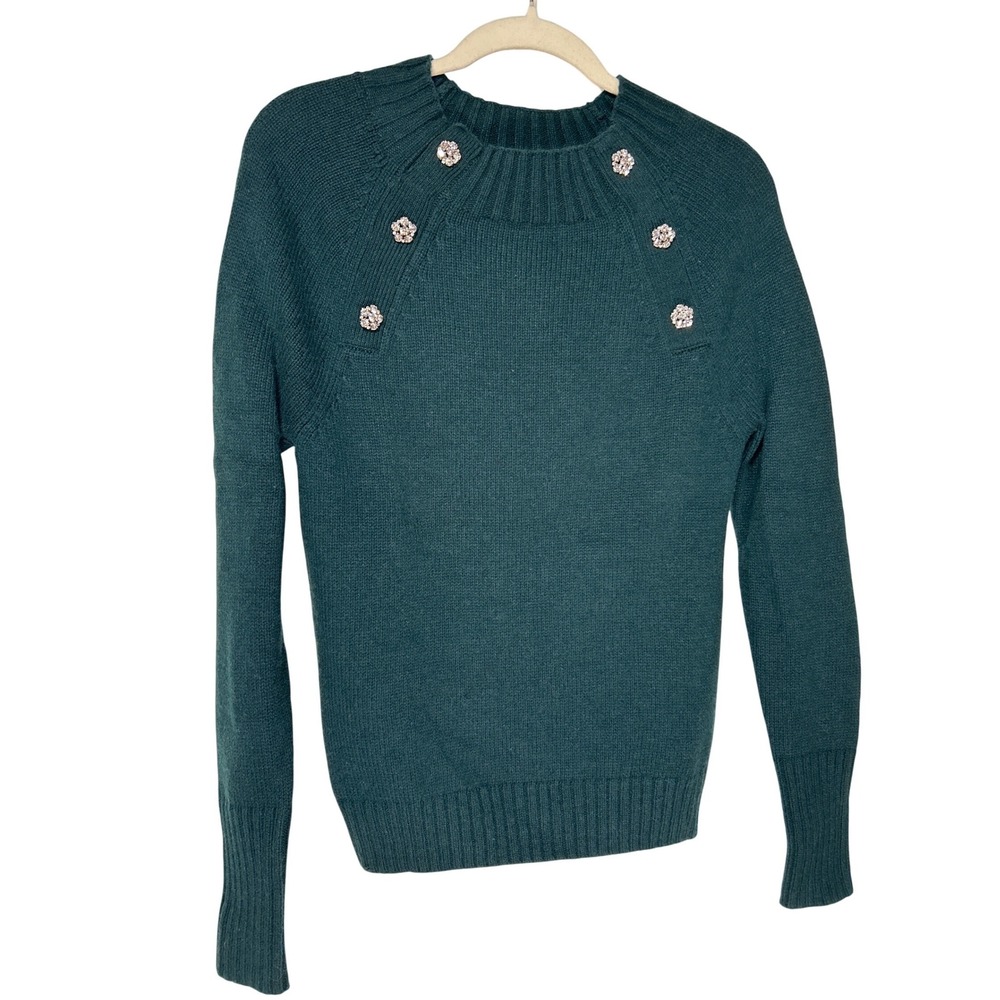 J.Crew Jewelled Button Lambswool Blend Sweater Dark Green Size XS EUC
